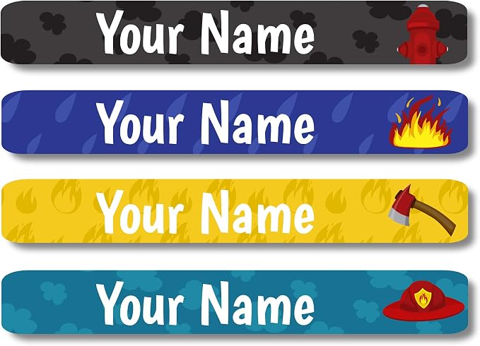 Lovable Labels Personalized Labels for Kids (120 Labels) - Waterproof Dishwasher Safe Peel and Stick Labels are Great for School Supplies Daycare Camp Bottles (Inferno)