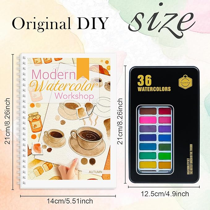 5Pcs Watercolor Workbooks, Water Coloring Book with 60 Patterns, Beginner-Friendly Watercolor Workbooks for Beginners with 36 Paint Colors, Water Coloring Book for Adult - Relieving Gift