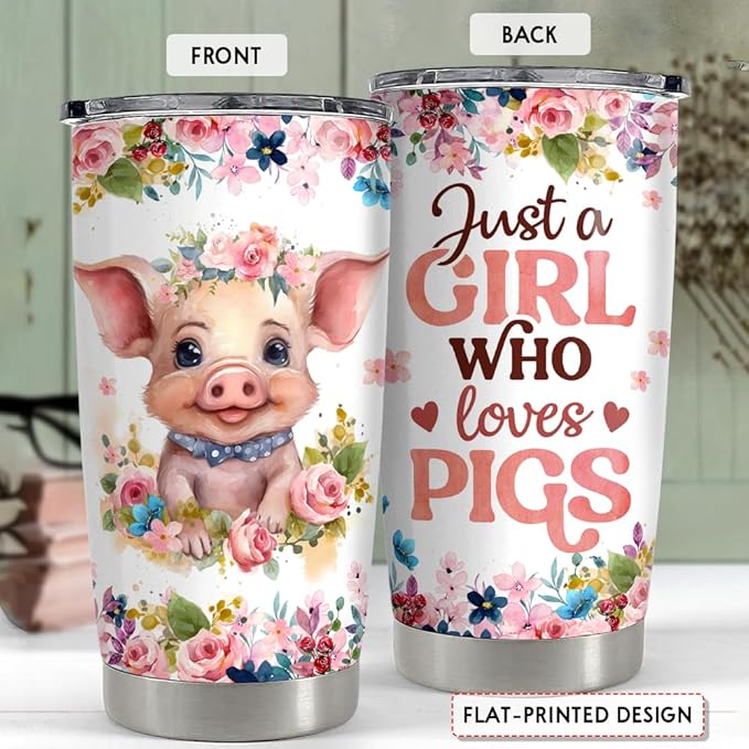SANDJEST Pig Tumbler 20oz Stainless Steel Insulated Tumblers Coffee Travel Mug Cup Gift for Girls Teen Gifts for Birthday Christmas