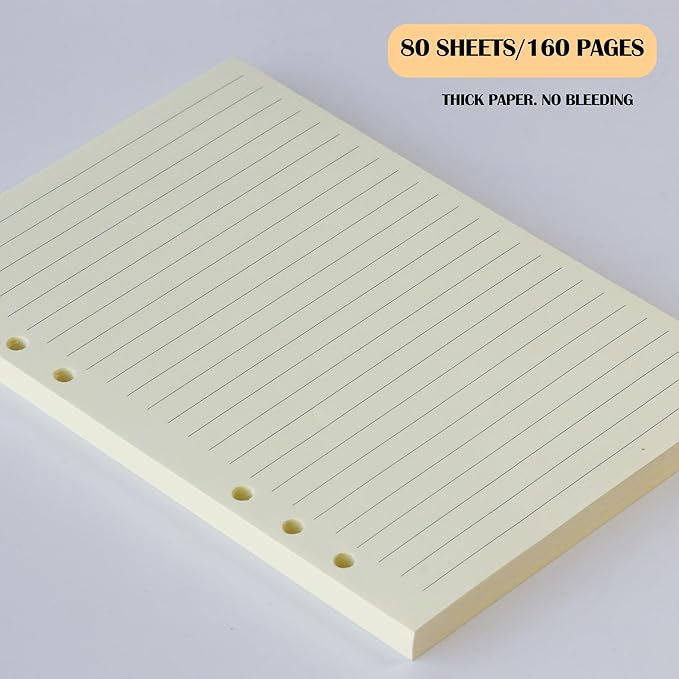 A5 Ruled Filler Paper, 6-Hole Punched, 100GSM Loose-Leaf Paper and Planner Inserts for Planners, Meeting Notes, and Bullet Journals,80 Sheets/160 Pages