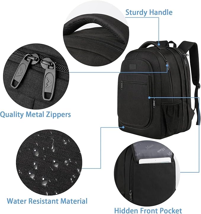 MATEIN Backpack for School, Expandable College Backpack for Boys Girl | Water Resistant Fabric, Large Bookbag for Men Women, 15.6 inch Laptop Bag, Anti Theft Hidden Pockets, Travel Daypack, Black