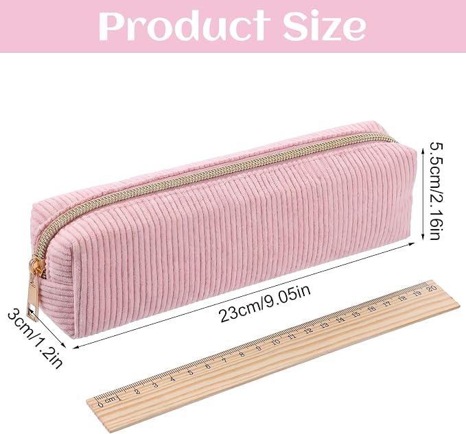 Corduroy Pen Case, Aesthetic Pencil Pouch, Simple Pen Bag with Practical Zip Portable Makeup Bag Stationery Pouch for Women(Pink)