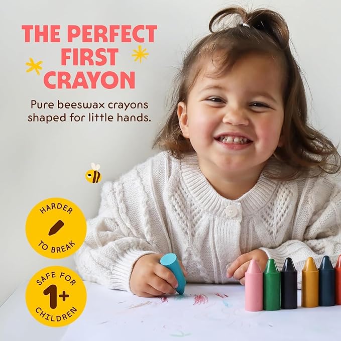Honeysticks 100% Pure Beeswax Crayons (12 Pack) - Non Toxic Crayons for Toddlers 1-3, Safe for Baby from 1 Year Old Plus, Handmade with Natural Beeswax and Food-Grade Colors, Eco Friendly