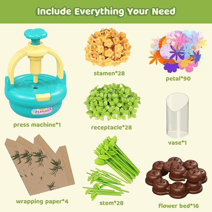 Flower Bouquet Making Kit for Kids Ages 4-8—DIY Arts and Crafts Toy, Build Your Own Flower Arrangement, Flower Press Craft Kit, Handmade Bouquet Birthday Gift for 3 4 5 6 7 8 9 Year Old Girls-[Blue]
