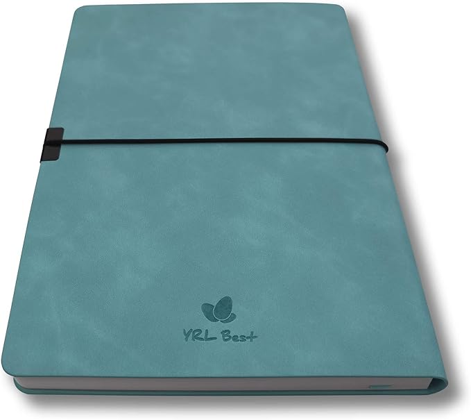 Softcover Bullet Notebook Journal, Dotted/Dot Grid, A5, 5.8x8.3 Inches, Premium Faux Leather, Creamy Thick Paper, Sewn Bound, Elastic Band, Inner Pocket, Pen Loop, Lays Flat, Light Blue