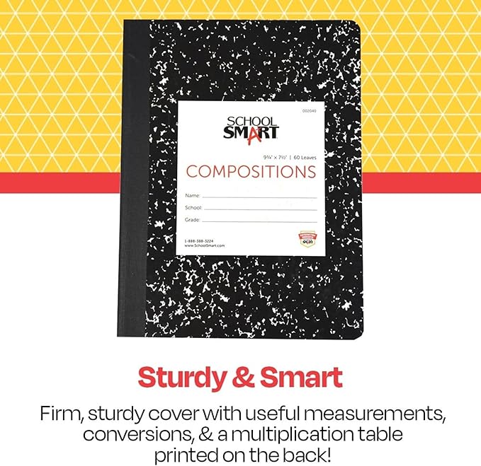 School Smart Hard Cover Ruled Composition Book, 60 Sheets, 9-3/4 x 7-1/2 Inches