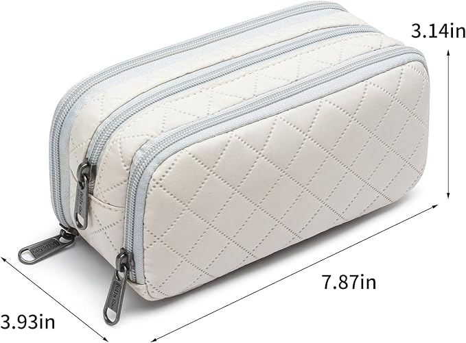 Della Gao Large Pencil Case, Big Capacity Pencil Pouch with 3 Compartments | Office Pencil Bag with Zipper, Big Pen Case for Adults (01-3Beige)