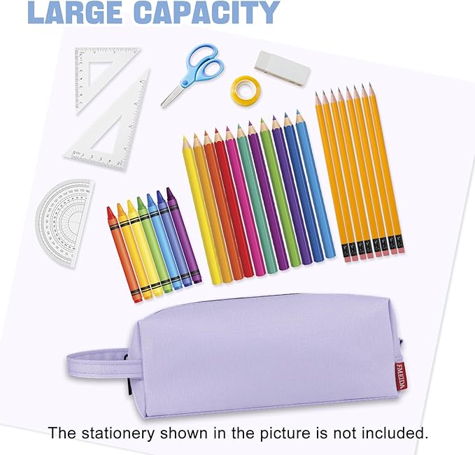 Fmeida Purple Pencil Case, Spacious Pencil Bag with Waterproof Zipper, Portable Pencil Cases with Carrying Handle, Practical Pencil Pouch Bag Pen Holder Stationery Organizer