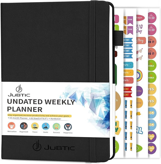 2026-2027 Undated Planner Weekly and Monthly Productivity Daily Planners Agenda Calendar to Do List Notebook A5 Organization Journal with Stickers Appointment Book for Time Management(Black)