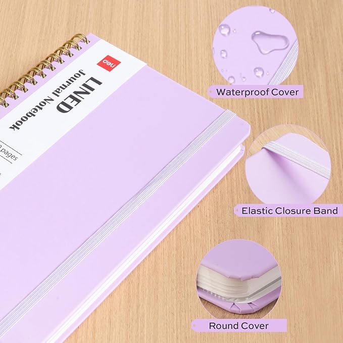 deli 3 Pack Lined Spiral Journal Notebook, 160 Pages, A5 (5.5"x8") Hardcover Writing Notebook, College Ruled Spiral Bound Journal for Women & Men - Perfect for Work, School, Office & Note Taking