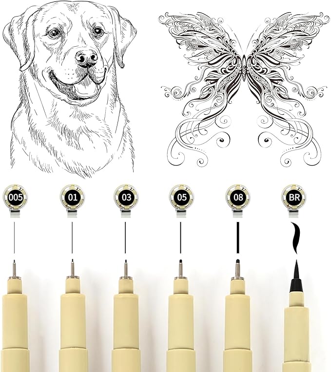 GETHPEN Micro Fineliner Set, 6 Pack Black Micro Fine Point Drawing Waterproof Archival Ink Multiliner Pens for Artist Illustration, Sketching, Technical Drawing, Anime, Manga