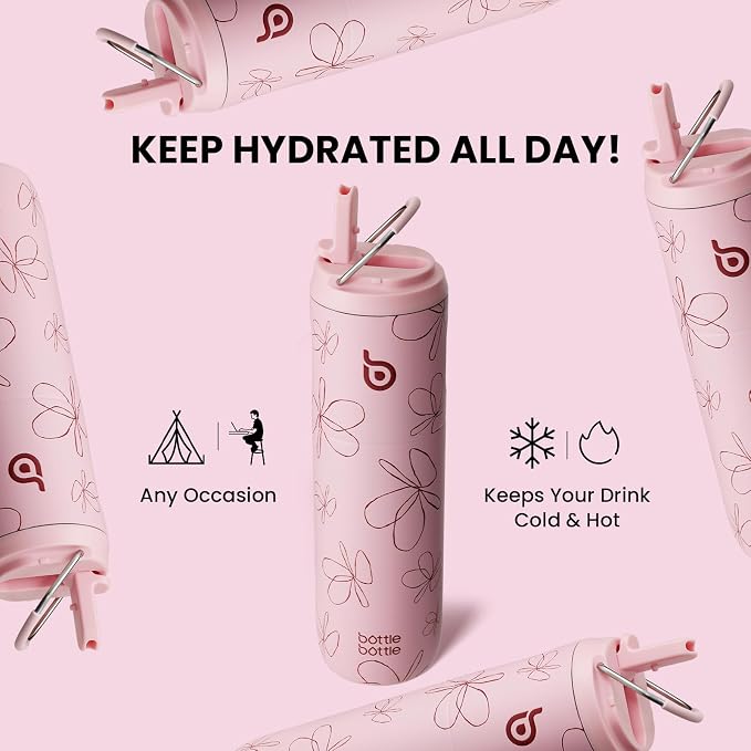 BOTTLE BOTTLE Insulated Water Bottle 24oz with Straw Lid and Handle Sports | for Travel Gym school,Stainless Steel Water Bottles,Double-Wall,Vacuum Metal,Leak Proof,BPA-Free