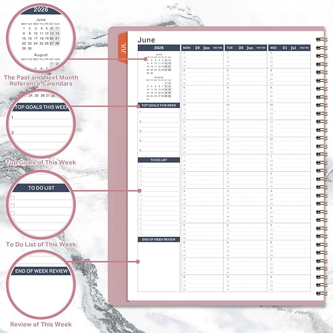 MaaIbok Appointment Book 2026-2027 for School, Office, Home Faux Leather Tab, 15-Minute, Spiral Bound Hourly Planner Appointment Scheduling Book with Tabs - Rose Gold 8.5" x 11"