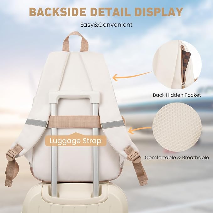 WINDARS School Backpack for Teen Girls, Cute College Backpacks for Women Students Aesthetic Bookbag Large 17.3 Inch Laptop Bag Middle School Travel Back Pack (Khaki Beige)