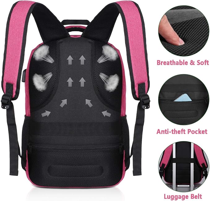 YAMTION Backpack for Women,School Backpack for Teen Girls College Backpack with USB Charging Port,Pink