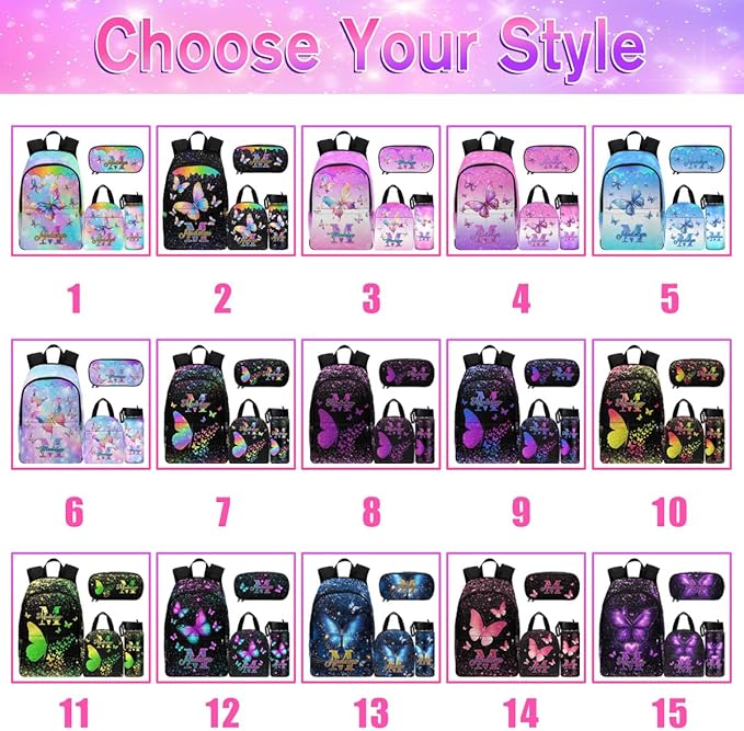 M YESCUSTOM Personalize Girls Backpack with Lunch Bag, Butterfly Custom Backpack for Girl Kids Bookbag Elementary School Kindergarten Travel Bag