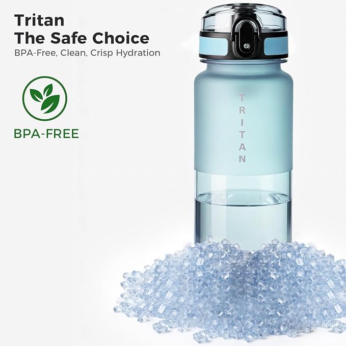 32oz Water Bottle with Chug Lid, Frosted & Clear Tritan BPA-Free, Leakproof, Wide Mouth, Portable Sports Water Bottle for Gym, Office, Travel, Outdoor (Blue)