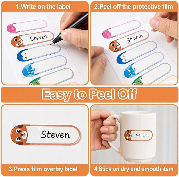 Self Laminating Name Labels, Waterproof Name Stickers for Kids | Dishwasher Safe Labels for Daycare and School, Kids Toddler Stuff, Baby Bottles, Water Bottles and Food Containers, 136 Pack