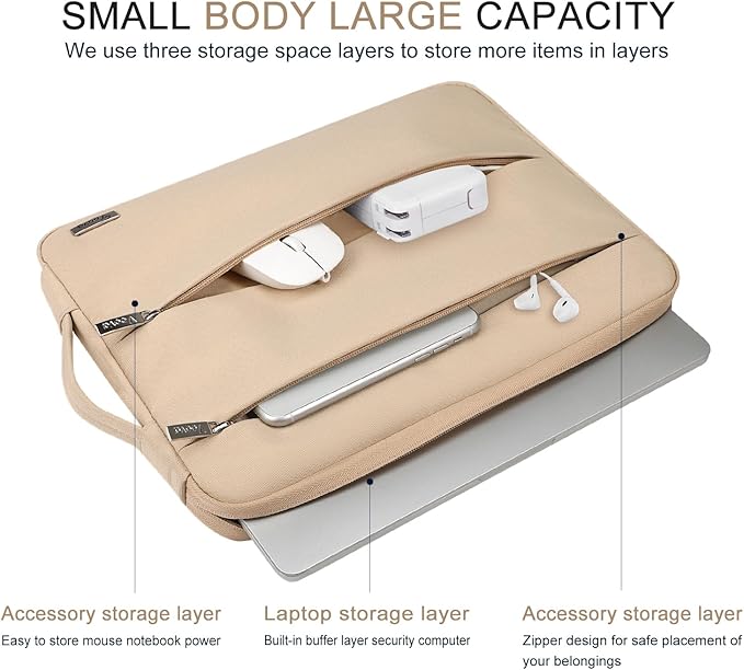 Voova 13 13.6 Inch Laptop Sleeve Case Compatible with MacBook Air 13 M1/M2/M3/M4 2020-2025, MacBook Pro 13/14, IPad Air/Pro 13, Waterproof Slim Computer Bag Cover with Handle, Apricot