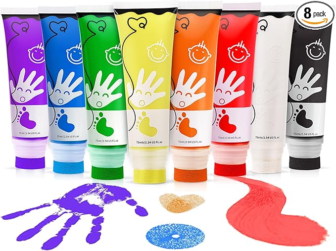 Washable Finger Paint for Toddlers with Sponge Head, Safe Non-Toxic 8 Colors Large Capacity (2.54fl Oz), Baby Safe Paint Art Supplies Preschool Learning, Easter Gift for Kid Ages 1+
