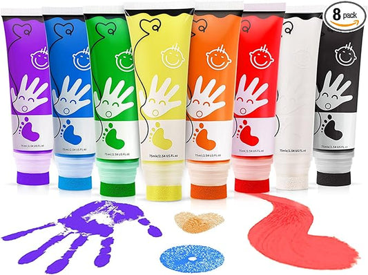 Washable Finger Paint for Toddlers with Sponge Head, Safe Non-Toxic 8 Colors Large Capacity (2.54fl Oz), Baby Safe Paint Art Supplies Preschool Learning, Easter Gift for Kid Ages 1+