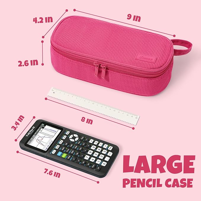 SUNEE Cute Pencil Case, Large Capacity Pencil Pouch, Soft Corduroy Pencil Bag, Big Storage Pen Organizer for Stationery, Aesthetic Pencil Box, Back to School Supplies for Teen Girls Boys, Berry Pink