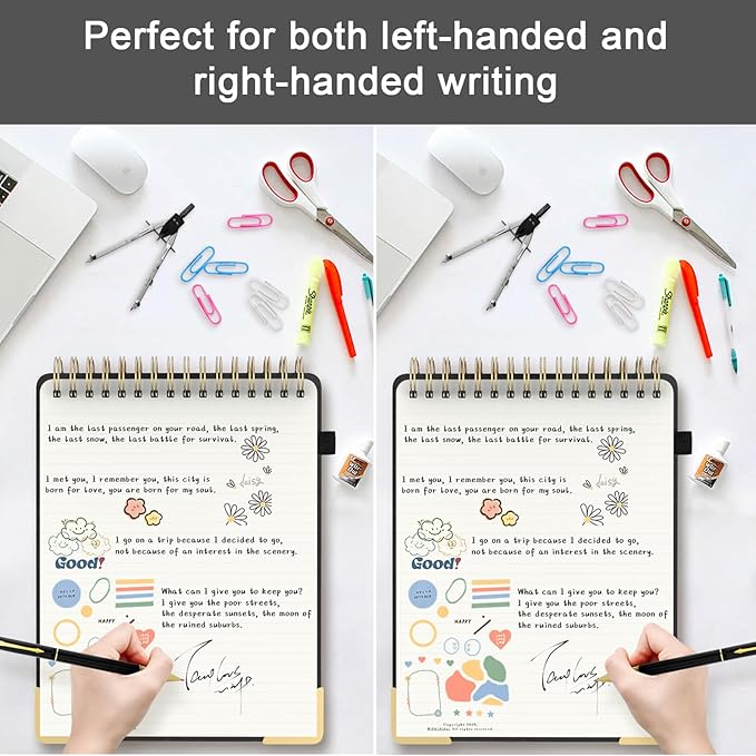 A4 Top Spiral Notebook, Large Leather Hardcover Top Bound Steno Pads, 240 Pages 100 gsm Thick Lined Paper Left Handed Notebook Journal for Work, School, Meeting Writing - Black, 8.5" x 11"