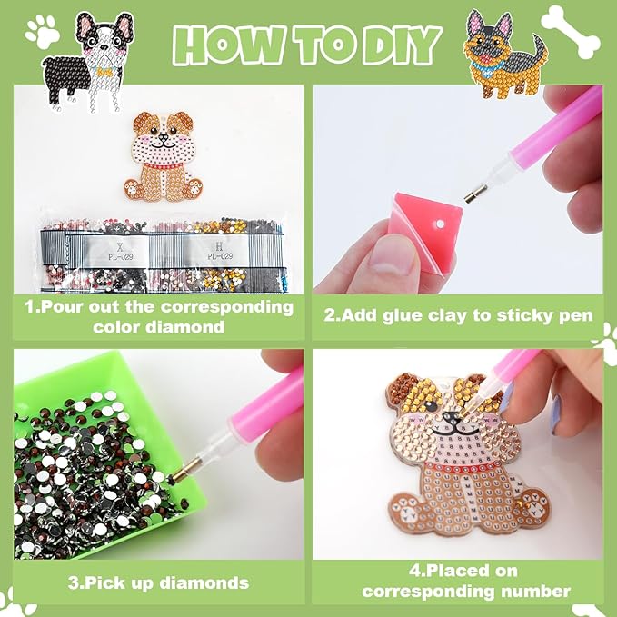 Labeol Arts and Crafts for Kids Ages 8-12 - Creat Your Own GEM Keychains-5D Diamond Art by Numbers GEM Art Kits for Kids Girls Toddler Crafts Age 6-7 6-8 10-12 (Puppy)