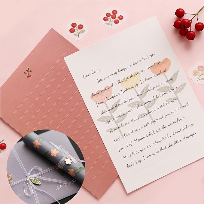 72 Pcs Stationery Paper Envelopes Set Includes 24 Lined Writing Paper & 12 Envelopes, Lovely Floral Cute Letter Writing Stationary Paper Envelopes Kit for Girls Office School Supplies(6Style)