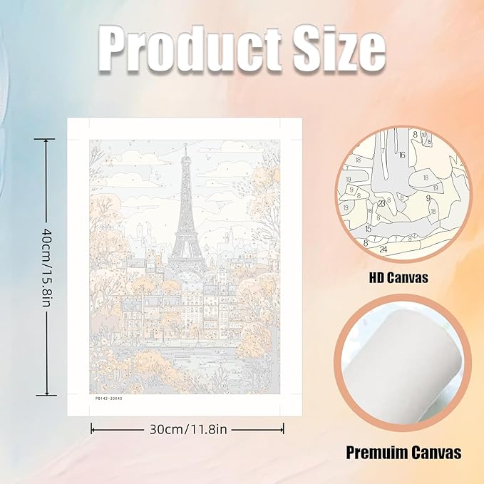 5DDIYART Paint by Numbers for Adults Beginner, Paris Eiffel Tower Paint by Number Kits on Canvas Without Framed,Paint by Easy Acrylic Painting Home Wall Decor 12x16inch