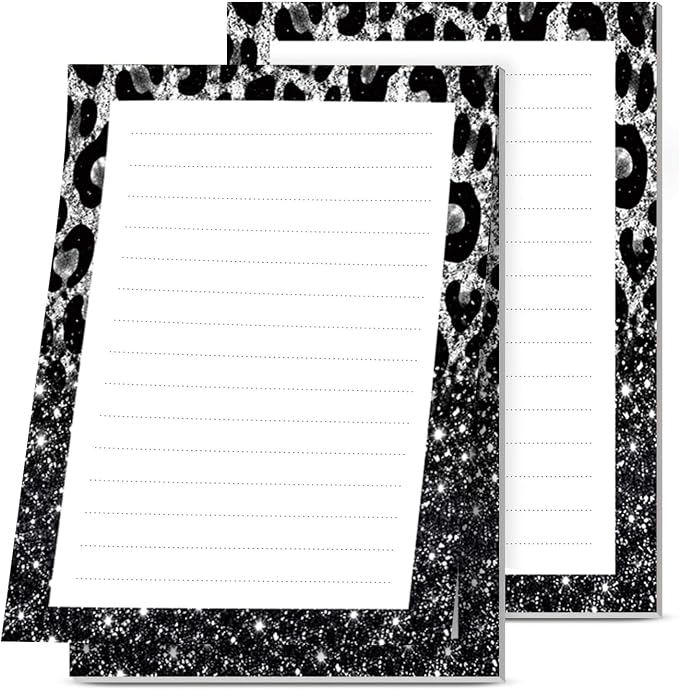 Lined Sticky Notes 4x6 in, 2 Pack Large Cute Notepads with Lines, Bright Post Memo Note Pads Big Rectangular Sticky Notes for Office Glitter Leopard