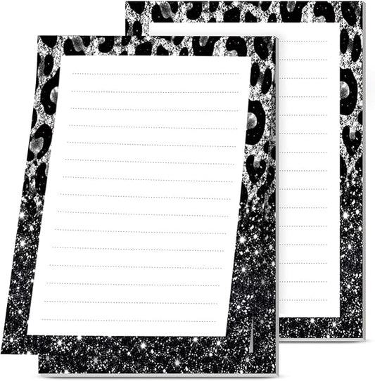 Lined Sticky Notes 4x6 in, 2 Pack Large Cute Notepads with Lines, Bright Post Memo Note Pads Big Rectangular Sticky Notes for Office Glitter Leopard