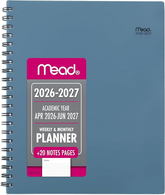 Mead Planner 2026-2027 Weekly & Monthly Academic 15-Month April-June, 8.5" x 11", Composure Blue (CAW62020)