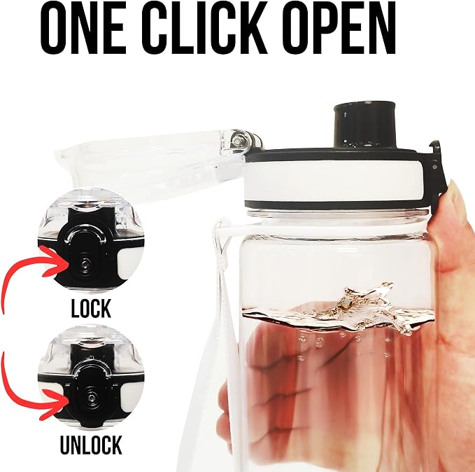 Clear Plastic Water Bottle | No Markings 32oz Chug Lid Sports Water Bottle | Leak Proof Re-Usable Flip Top Plastic Drinks Bottles for School, Office, Gym, Cycling, Exams (Clear-32oz)