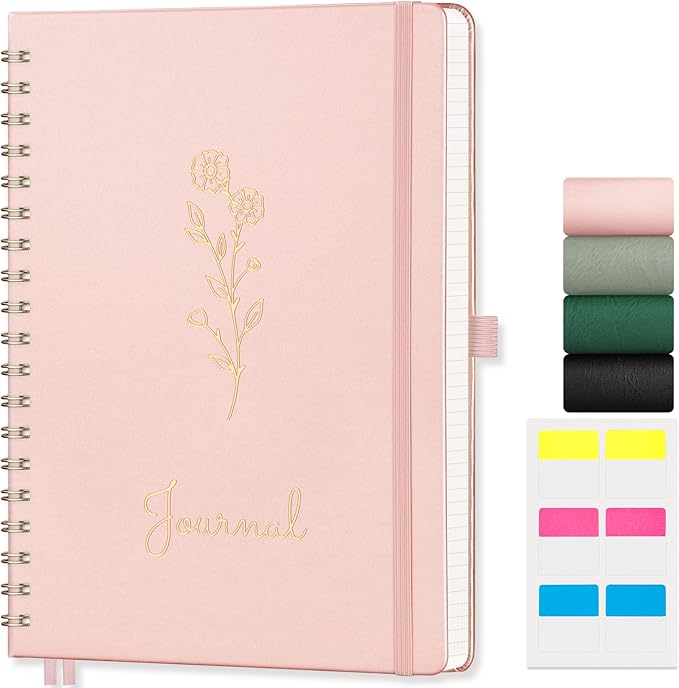 EMSHOI Spiral Graph Paper Notebook, Hardcover Leather Journal 140 Pages, 100 GSM Thick Paper, 5mm Grid Paper Notebook for School Writing Math Graphing Engineering, B5(7.48"x10.15") - Rose Gold
