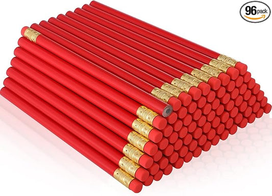 Fainne 96 Pcs Jumbo Pencil with Black Core Cedar Wooden Pencil with Eraser for Carpenters Students Teachers School Construction Woodworkers Beginners Office Workers(Red,Classic)