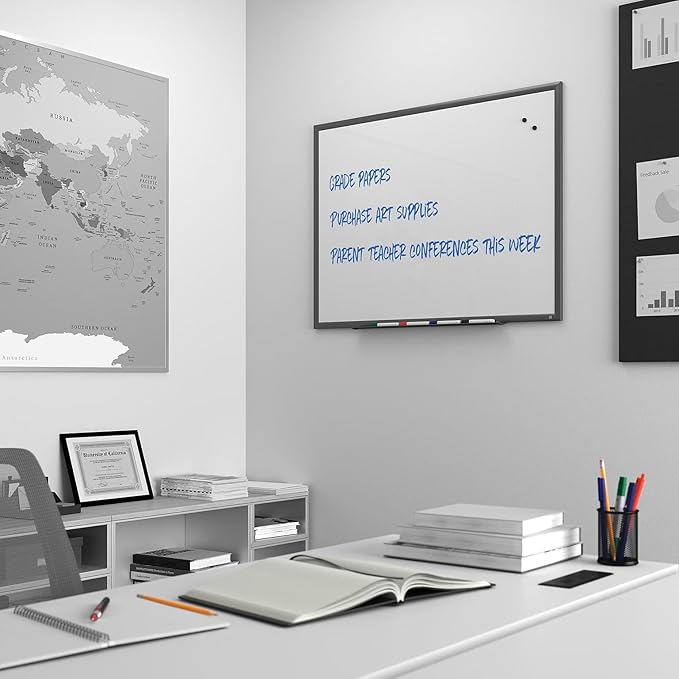 TRU RED™ Magnetic Porcelain Dry Erase Board, Gunmetal Frame, 4' x 3', Wall-Mountable, Aluminum