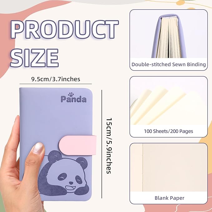 BOBO RABBIT Blank Journal Small Pocket Leather Notebook No Lines for Drawing Plain Sketch Book Cute Cartoon Panda Unlined Journal for Travel Work School, 200 Pages, 3.7"X5.9"