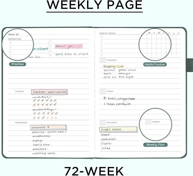 And Per Se Undated Planner, Weekly & Monthly Planner with Goal & Habit Tracker, A5 Leather Hardcover Productivity Journal for Academic Year (Celestial Green)