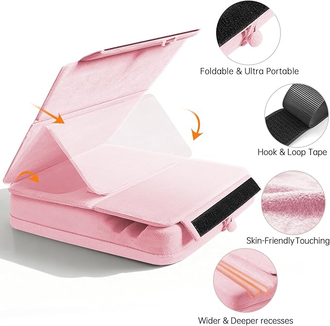 Tablet Pillow Stand with Storage, Foldable iPad Holder for Lep, Bed, Sofa, and Desk - Soft Pad Dock with Pocket and Stylus Mount Compatible with 4-13" iPad Pro/Air/Mini, Galaxy Tab, Kindle