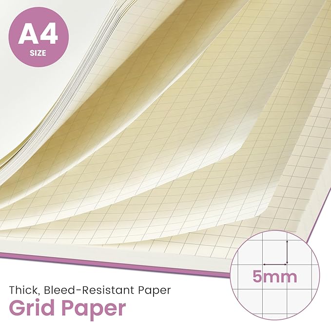 Taja Spiral Graph Notebook, 8.5"x11" Notebooks for Work, Large A4 Journal for Women & Men, Grid Notebook, Journaling Notebook for Writing, Plastic Cover Spiral Journal, Purple