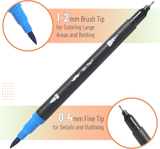 Mr. Pen- Dual Tip Brush Pens, 12 pcs, Assorted Color, Fine & Brush Tip Markers for Adult Coloring Markers for Adults