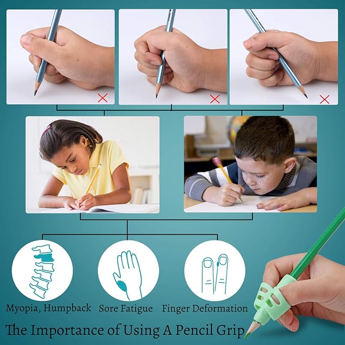 Pencil Grips, Pencil Grips for Kids Handwriting, Children Pen Writing Aid Grip Set Posture Correction Tool for Kids Preschoolers Children, Hollow Ventilation Design, 3 Pack
