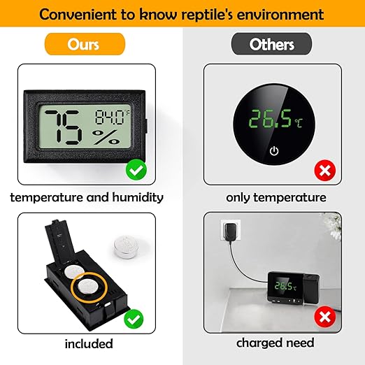 4 PCS Rectangle Reptile Thermometer and Humidity Gauge for Bearded Dragon Accessories, Reptile Tank Accessories for Jumping Spider, Leopard Gecko, Hermit Crab, Gecko, Ball Python, Lizard