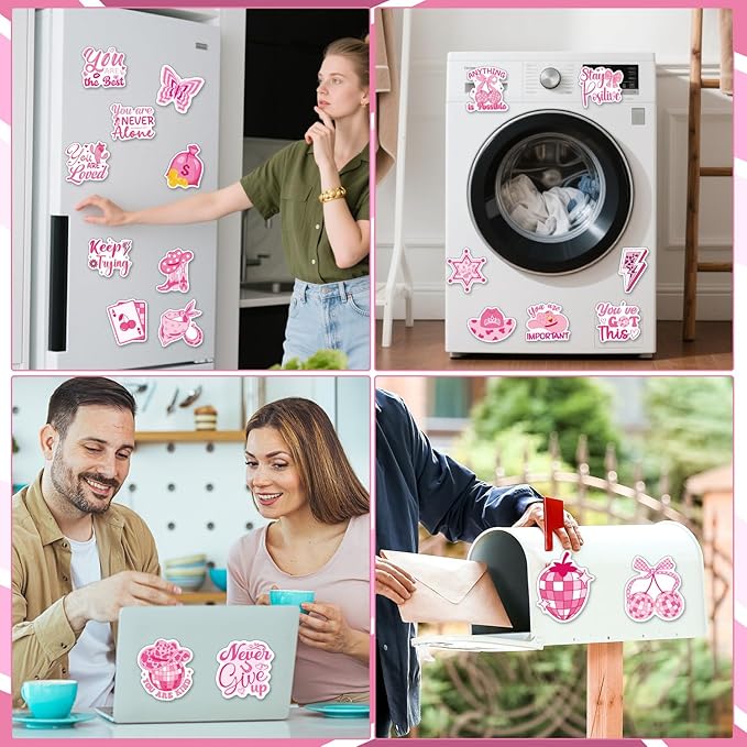 Wxiben Pink Inspirational Refrigerator Magnet - 20 Pcs Motivational Locker Magnets for Girls Mental Health Encouragement Fridge Magnetic Stickers for Home Office Kitchen Whiteboard Decor