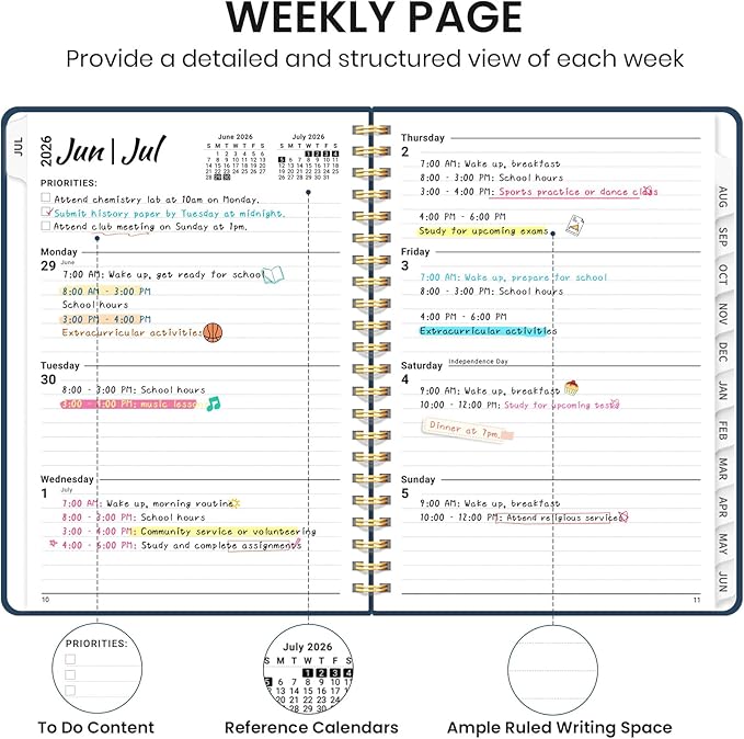Planner 2026-2027 for Women & Men, Set of 3, Academic Monthly and Weekly Calendar Planner, Jul 2026 - Jun 2027, A5 (6.3" x 8.5"), Teacher Student Planning Book with Tabs, Ideal for Office School Supplies - 3 Navy Blue