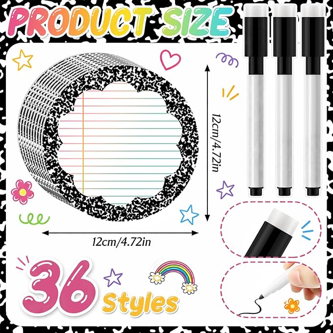 Crtiin 42 Pcs Magnetic Name Tags for Lockers Round Composition Notebook Dry Erase Labels Magnetic Reusable Name Tags for Back to School Whiteboard Classroom School Bus Locker Fridge