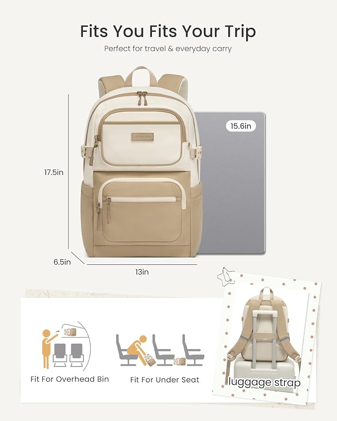LOVEVOOK School Backpack for Teen Girls & College Students, Large Capacity Laptop Backpack with Water Bottle Holder, Lightweight Bookbag for School, Travel & Everyday Use, Beige-Pea Green