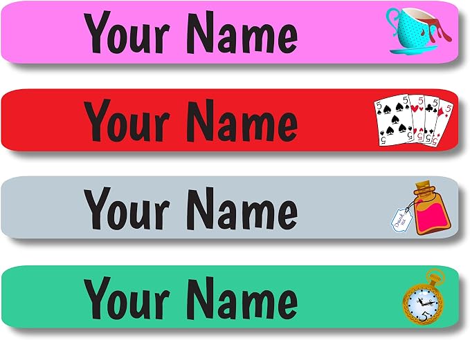 Lovable Labels Personalized Labels for Kids (120 Labels) - Waterproof Dishwasher Safe Peel and Stick Labels are Great for School Supplies Daycare Camp Bottles (Wonderland)