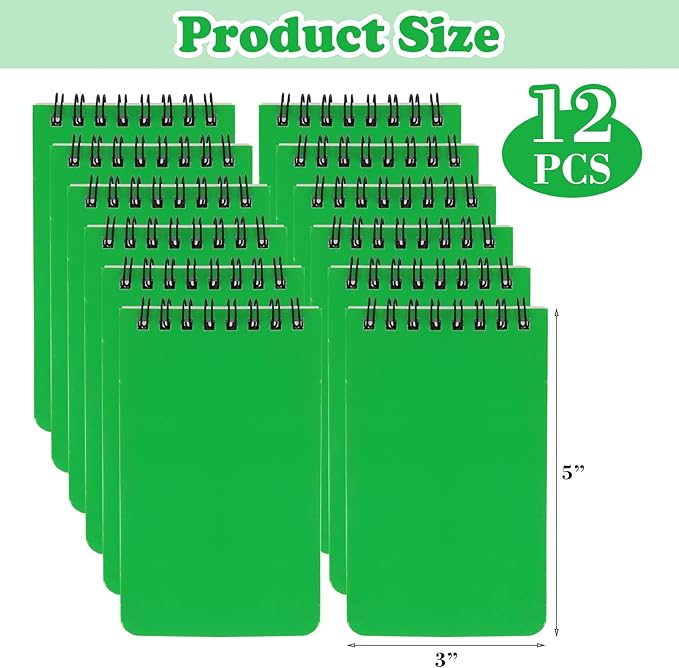 12 Pack mini Spiral Steno Pads,3x5 Inch Small Notepads,Small Pocket Notebooks, College Ruled Lined Note Pads For Kids Adults Outdoor,Home,School,Office,75 Sheets/150 Pages (Green)